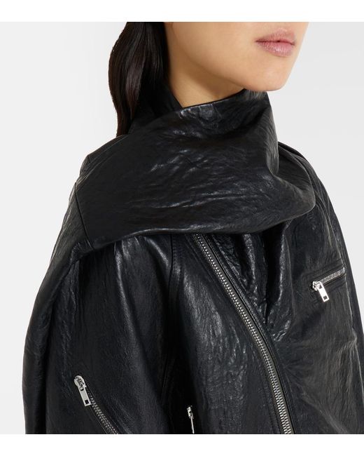 Rick Owens Black Scarf Light Leather Biker Jacket