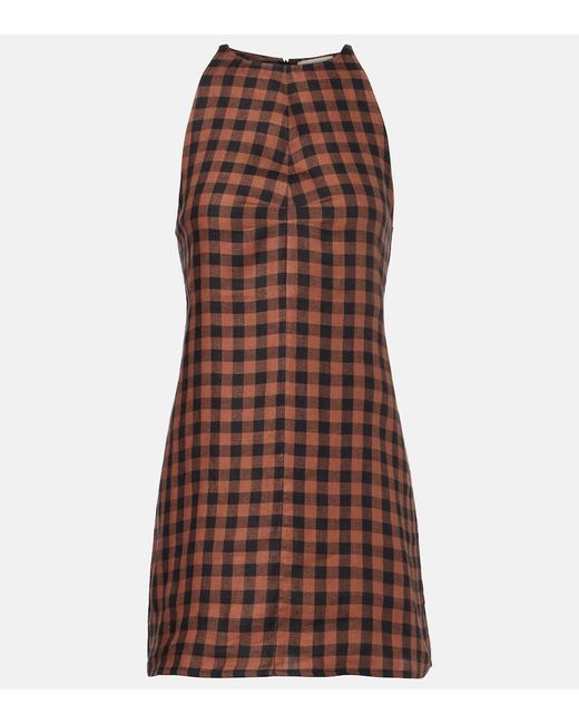Asceno Brown Antigua Gingham Linen Minidress