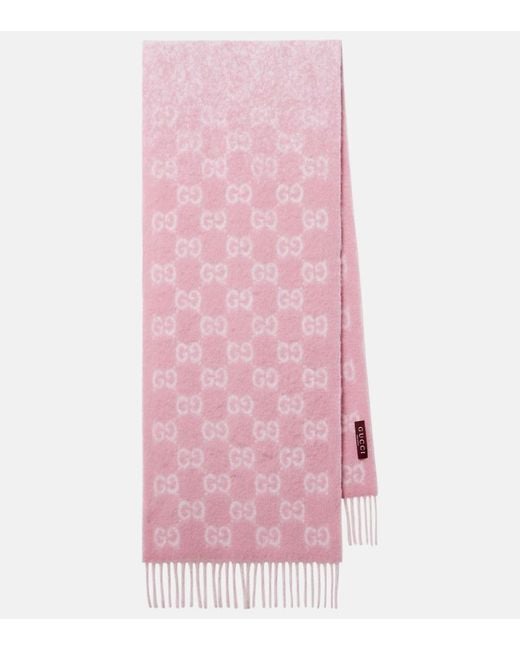 Gucci Pink Gg Alpaca And Wool-Blend Scarf