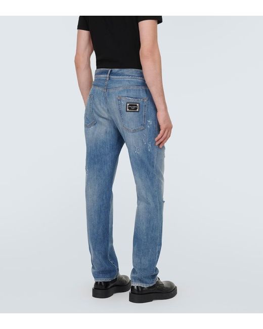 Jeans rectos con efecto desgastado Dolce & Gabbana de hombre de color Blue
