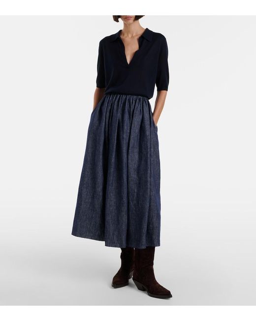 Gabriela Hearst Blue Eloran Linen Midi Skirt