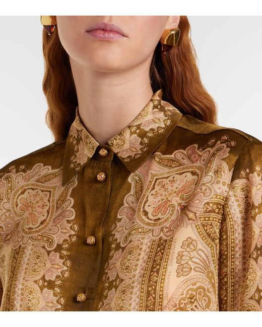 Zimmermann Brown Luna Paisley Silk Satin Shirt