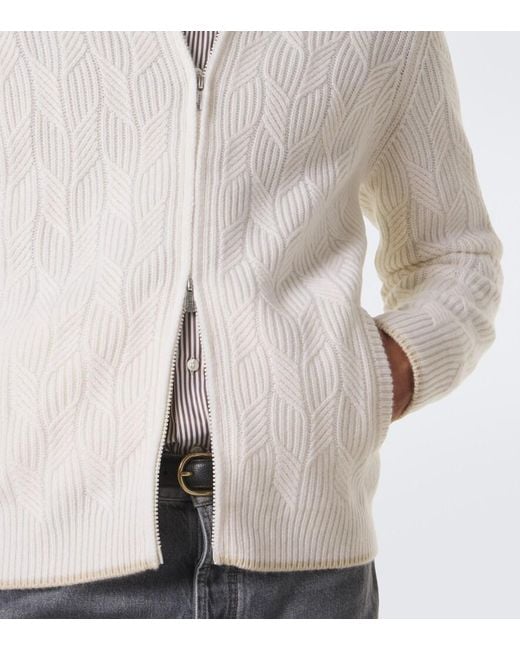 Fedeli White Cable-Knit Cashmere Cardigan for men
