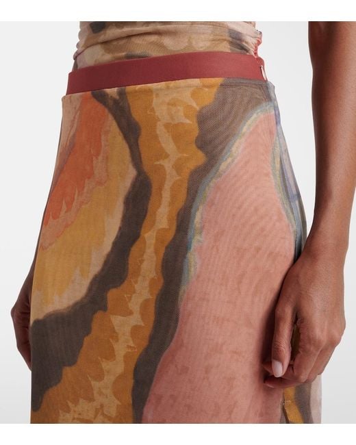 Sir Brown Printed Mesh Maxi Skirt
