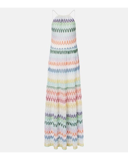 Missoni White Halterneck Lame Maxi Dress