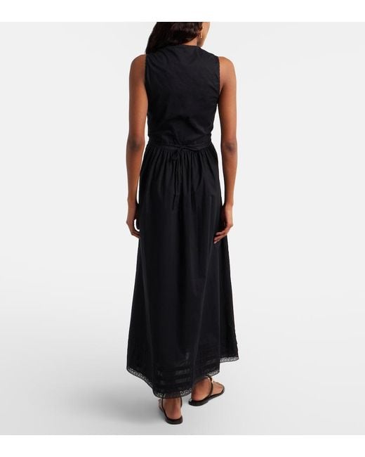 Faithfull The Brand Black Fiora Lace-Trimmed Cotton Maxi Dress