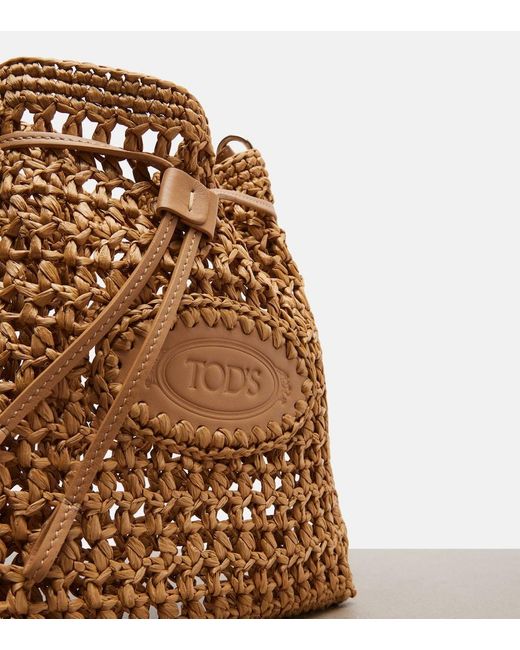 Tod's Natural Ebl Mini Raffia-Effect Bucket Bag