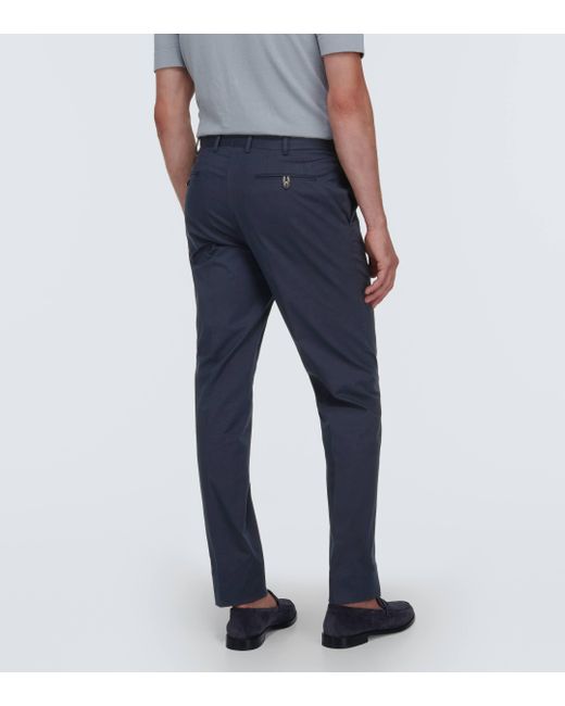 Brioni Blue Pienza Cotton Straight Pants for men