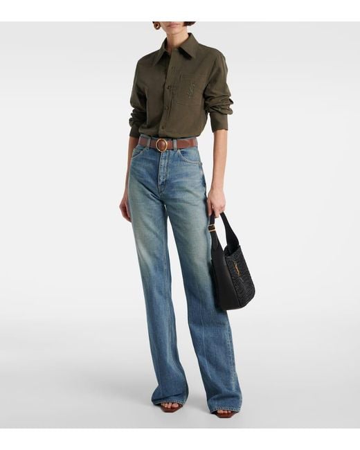 Camisa Cassandre De Algodon Y Lino Saint Laurent de color Green