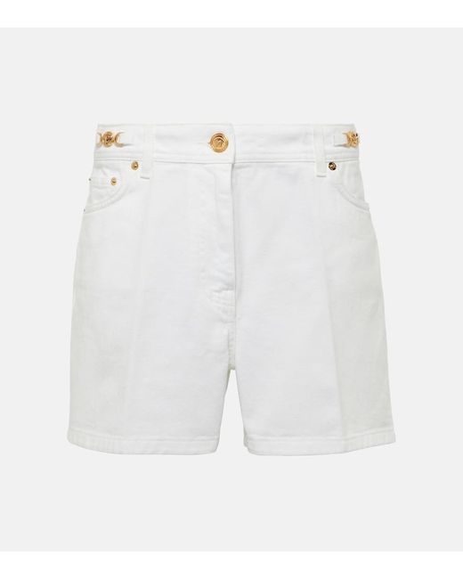 Versace White Barocco Denim Shorts