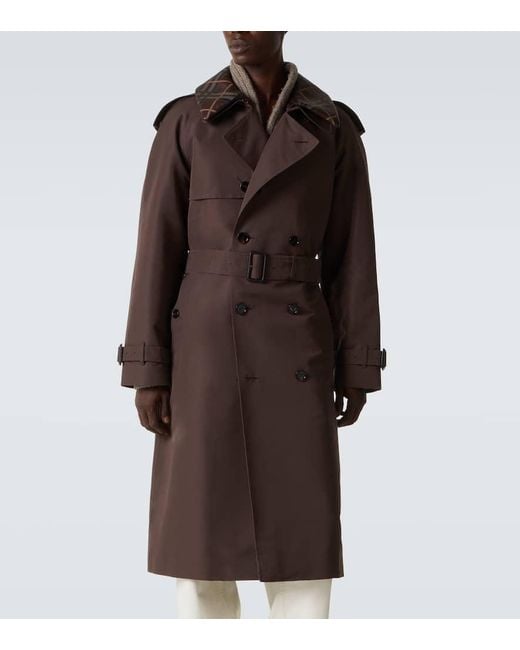 Burberry Brown Check Silk And Cotton Trench Coat for men
