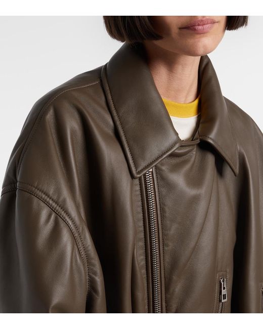 Loewe Brown Cropped Leather Biker Jacket