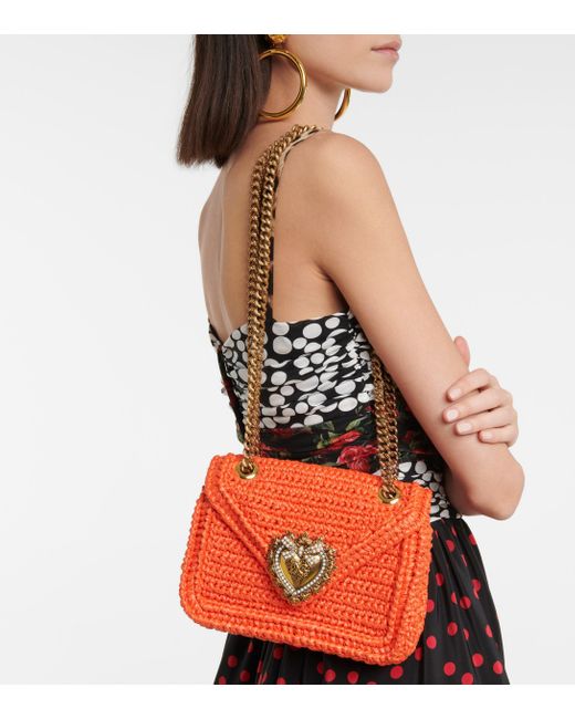 Donna Borse da Borse tote di paglia e borse da spiaggia Borsa a spalla Devotion in rafiaDolce & Gabbana in Pelle di colore Arancione 
