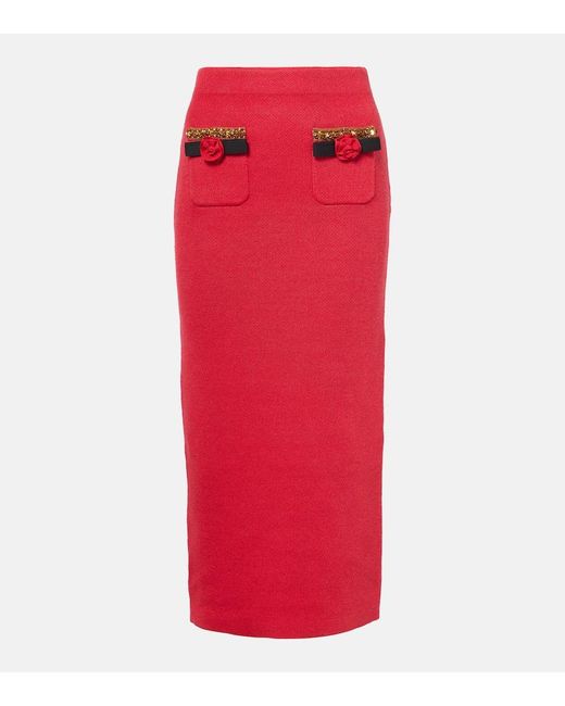 Self-Portrait Red Midirock Aus Strick Mit Pailletten