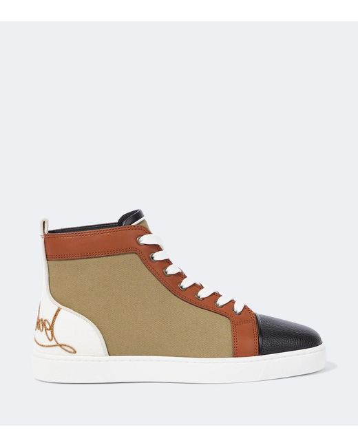 Christian Louboutin Brown Fun Louis Leather-Trimmed Sneakers for men