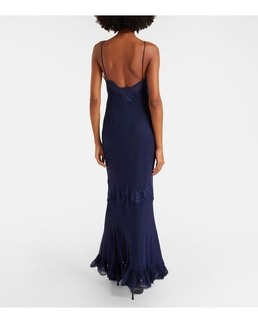 Self-Portrait Blue Lace-Trimmed Georgette Gown