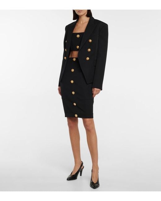 Balmain Black Double-Breasted Wool Blazer