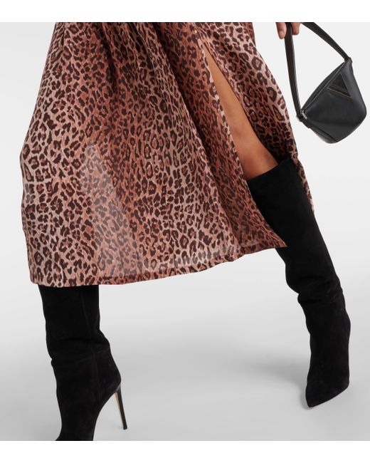 Rixo Brown Georgia Leopard-print Silk Midi Skirt