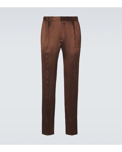 Rubinacci Brown Reversible Silk Straight Pants for men