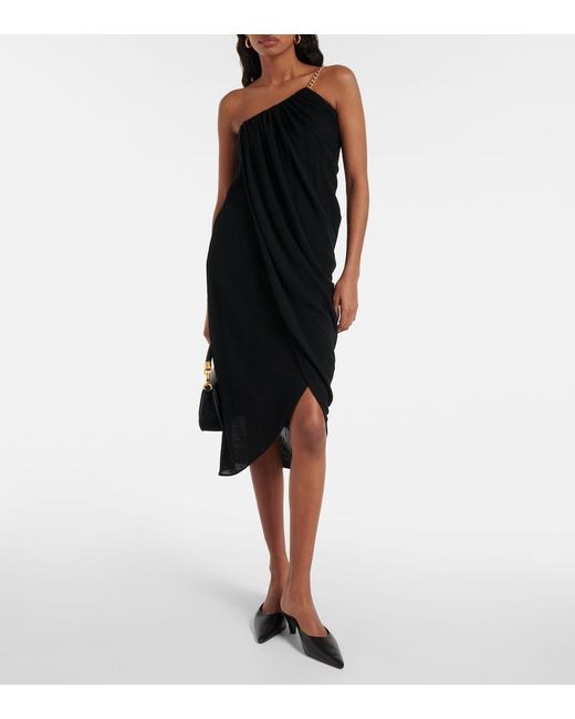 Chloé Black One-Shoulder Virgin Wool Midi Dress