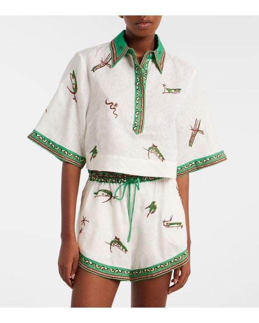 ALÉMAIS Green Wanda Embroidered Linen Shirt