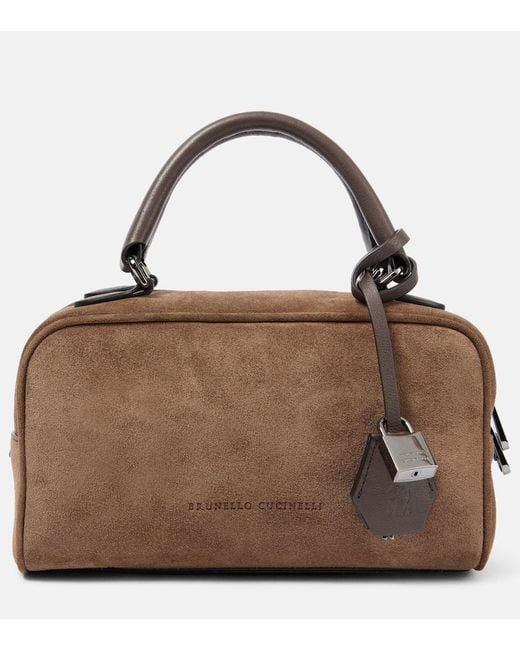 Brunello Cucinelli Brown Tote Bag Foulard Small Aus Veloursleder