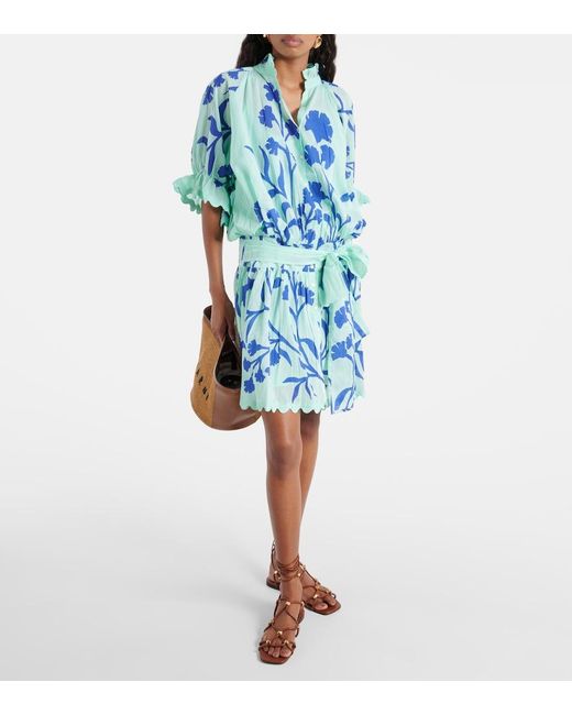 Juliet Dunn Blue Floral Cotton Shirt Dress