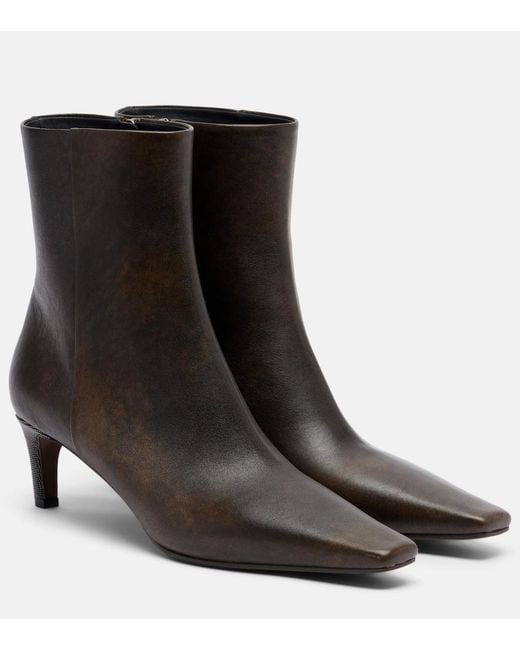 Brunello Cucinelli Black Monili Leather Ankle Boots