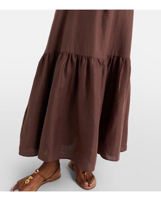 Asceno Brown Linen Maxi Dress