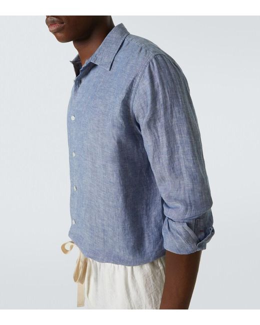 Orlebar Brown Blue Justin Linen Chambray Shirt for men