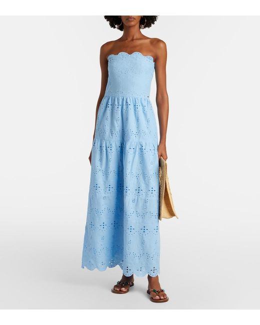 Melissa Odabash Blue Sophie Broderie Anglaise Cotton Maxi Dress
