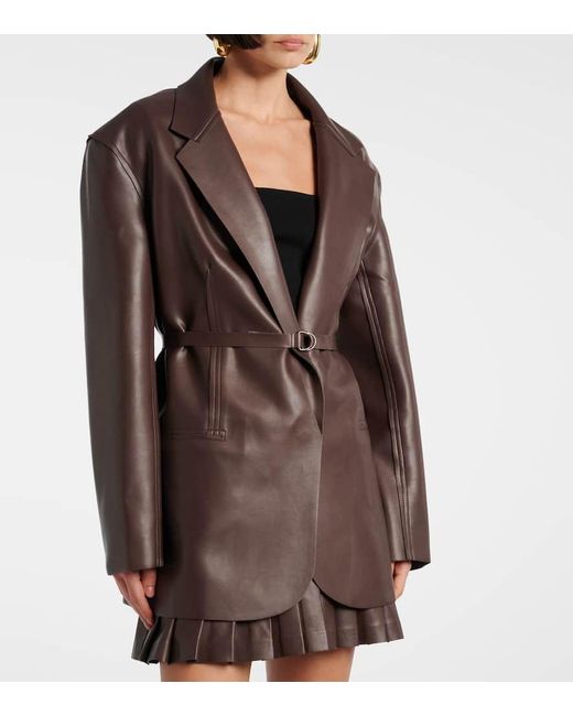 Norma Kamali Brown Oversized Faux Leather Blazer