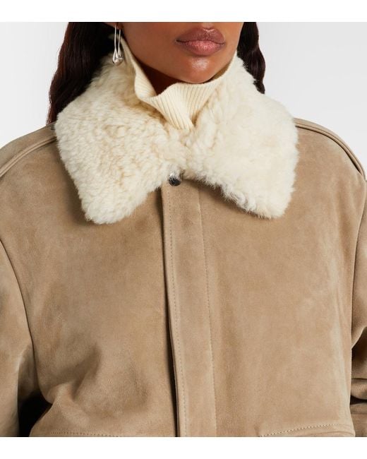 Nour Hammour Natural Drey Shearling-Trimmed Suede Jacket
