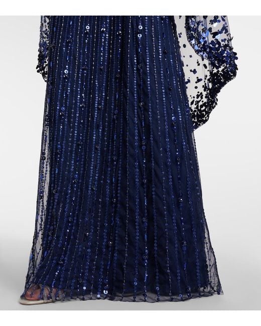 Jenny Packham Blue Caped Embellished Gown