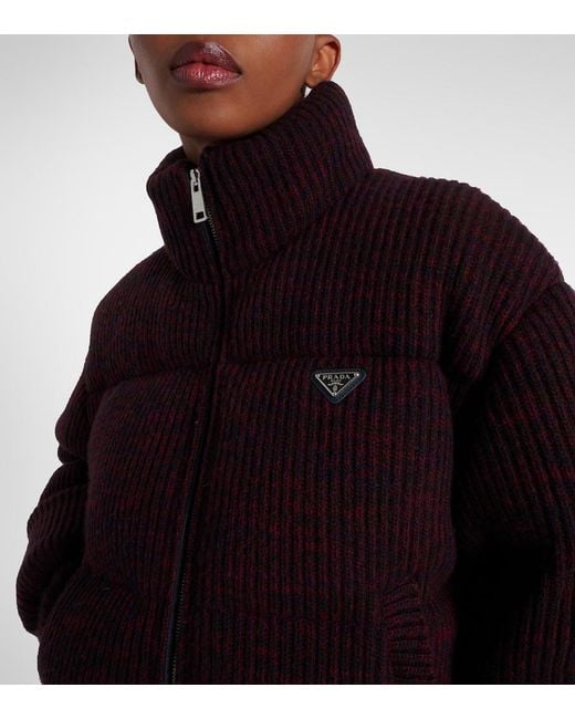 Prada Purple Cropped Wool And Cashmere Down Jacket