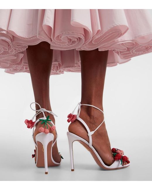 Aquazzura White Botanica Leather-Trimmed Raffia Sandals