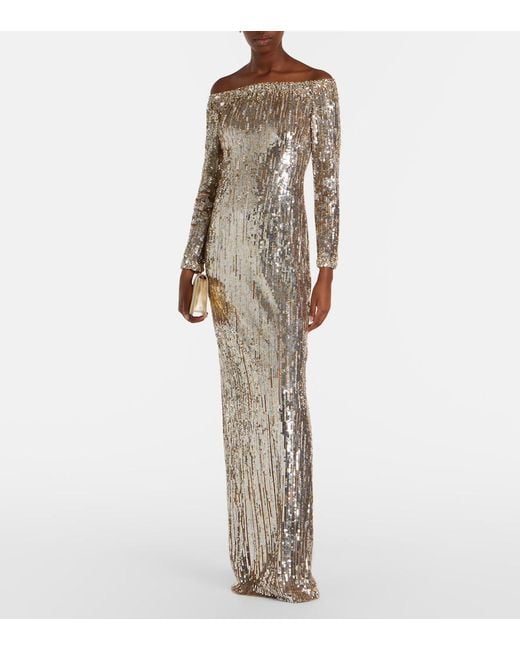 Jenny Packham Metallic Marnie Embellished Gown
