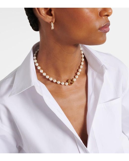 Gucci White Interlocking G Pearl Necklace