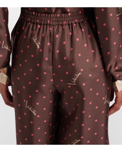 Valentino Brown Printed Silk Twill Palazzo Pants