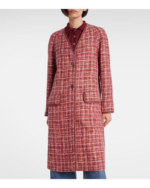 Etro Red Checked Cotton And Wool-Blend Coat