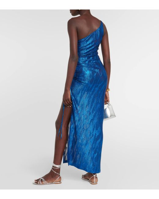 Missoni Blue Jacquard One-shoulder Midi Dress