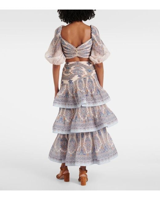 Zimmermann White Paisley Puff-Sleeve Crop Top