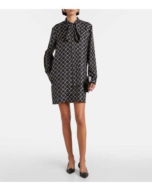 Gucci Black Bedrucktes Minikleid Aus Seide
