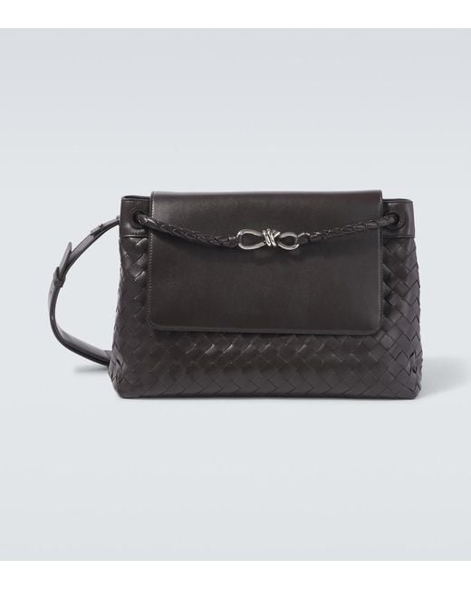 Bottega Veneta Black Andiamo Medium Leather Messenger Bag for men