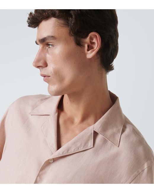 Loro Piana Pink Federico Linen Bowling Shirt for men