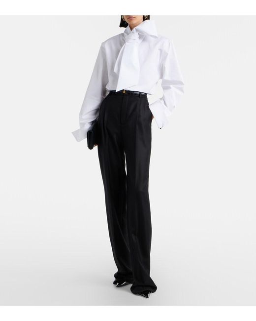 Saint Laurent Black High-Rise Cashmere Straight Pants