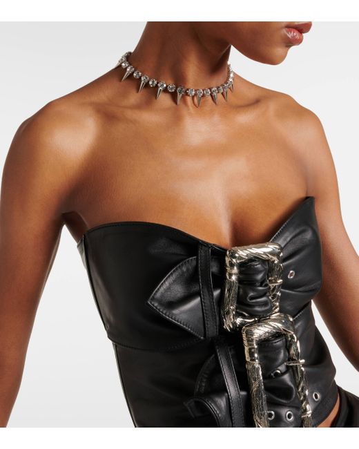 Jean Paul Gaultier Black Buckle-detail Strapless Leather Top