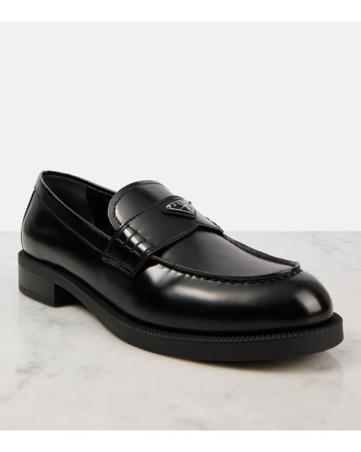 Prada Black Logo Leather Loafers