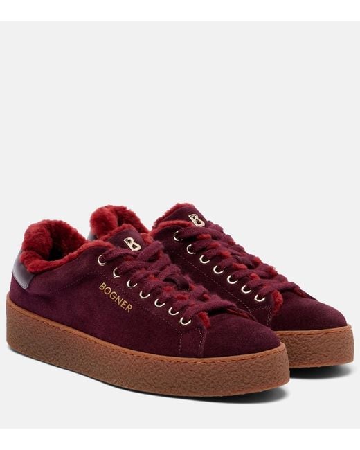 Bogner Red Lucerne Shearling-Lined Suede Sneakers