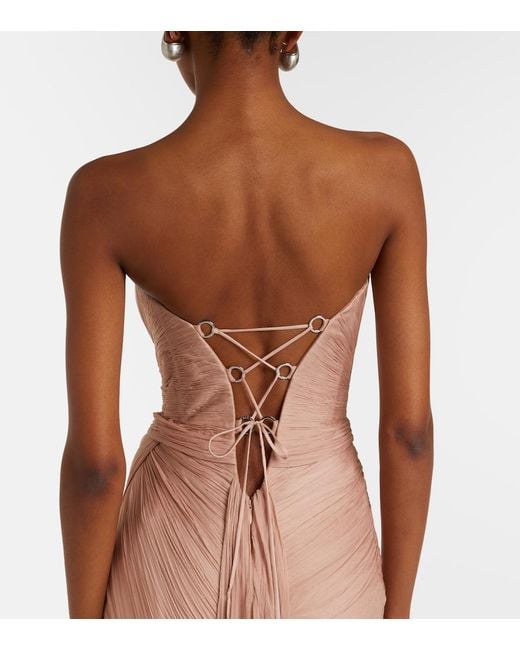Maria Lucia Hohan Pink Ananda Pleated Silk Muslin Bustier Gown